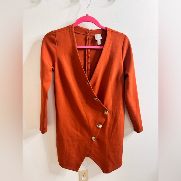 ASOS Rust Long Sleeve Button Dress - Picture 2 of 4